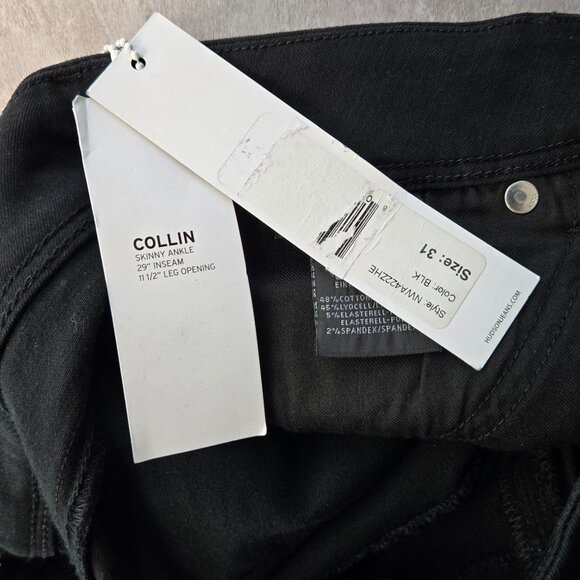 Hudson Collin Skinny Jeans Flap Pocket Mid Rise Black Stretch Denim Size 31 - Picture 9 of 13